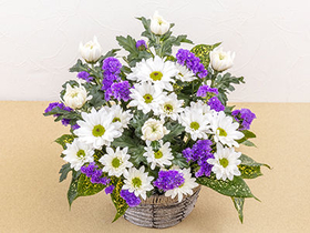 Funeral Flower Japan – White & Purple Arrangement