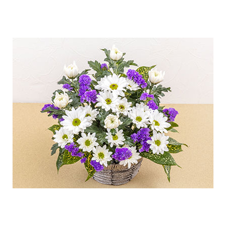 Funeral Flower Japan – White & Purple Arrangement